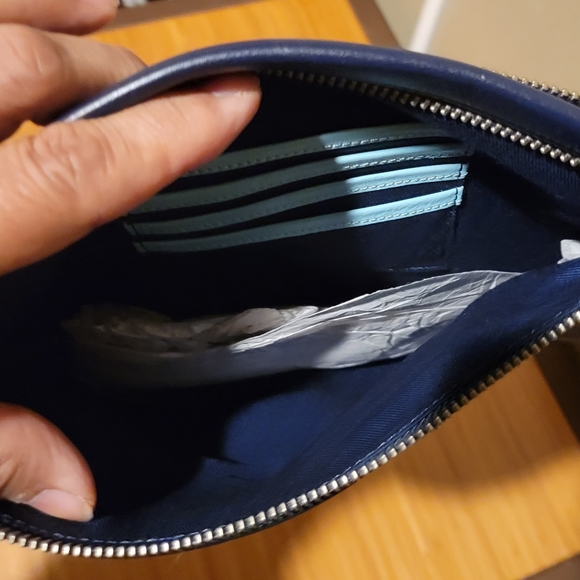 Halogen Navy and Lt Blue Large Leather Clutch Bag NWOT - Picture 3 of 4